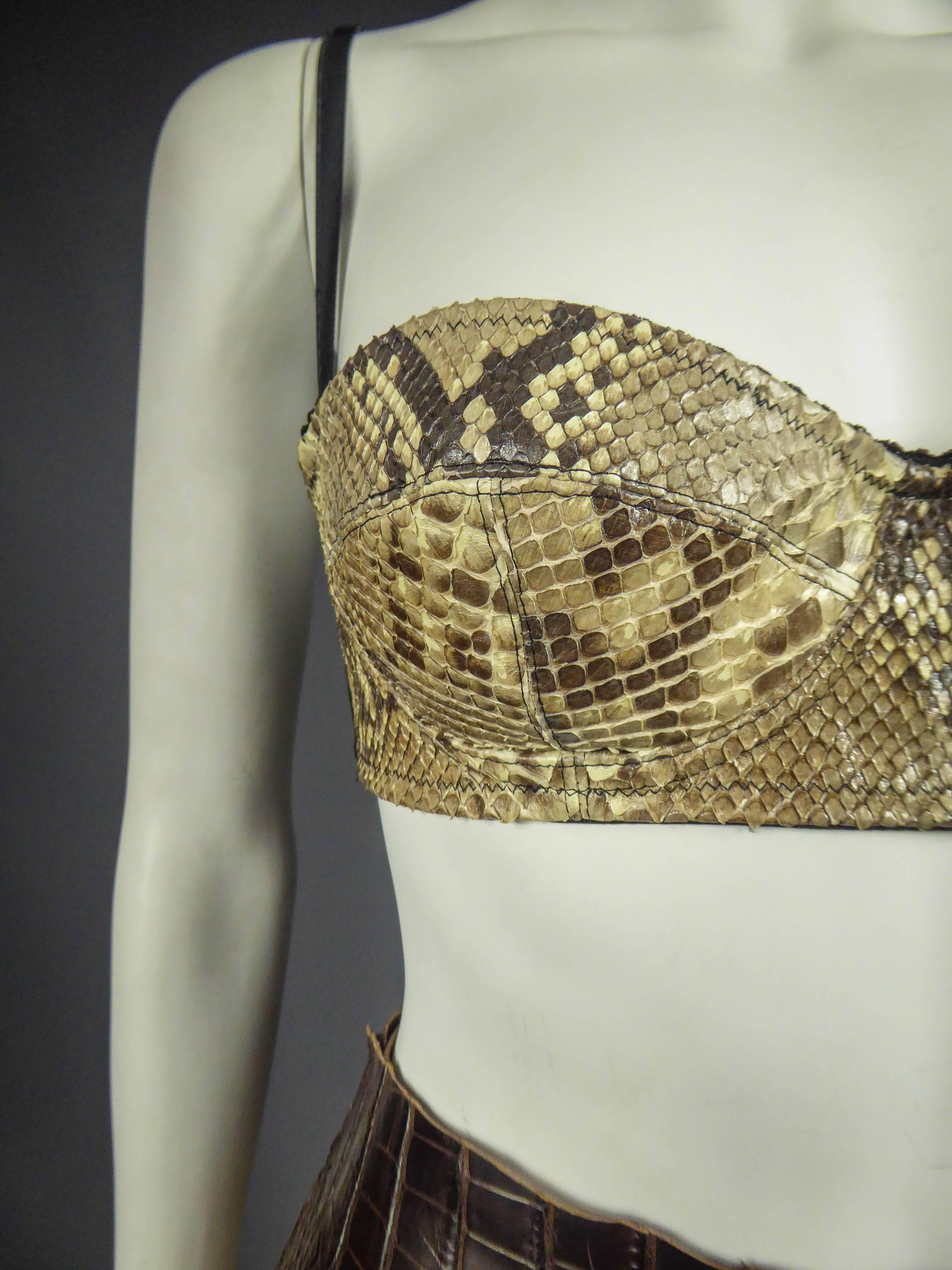 Beige Dolce Gabbana Python skin skirt and bra