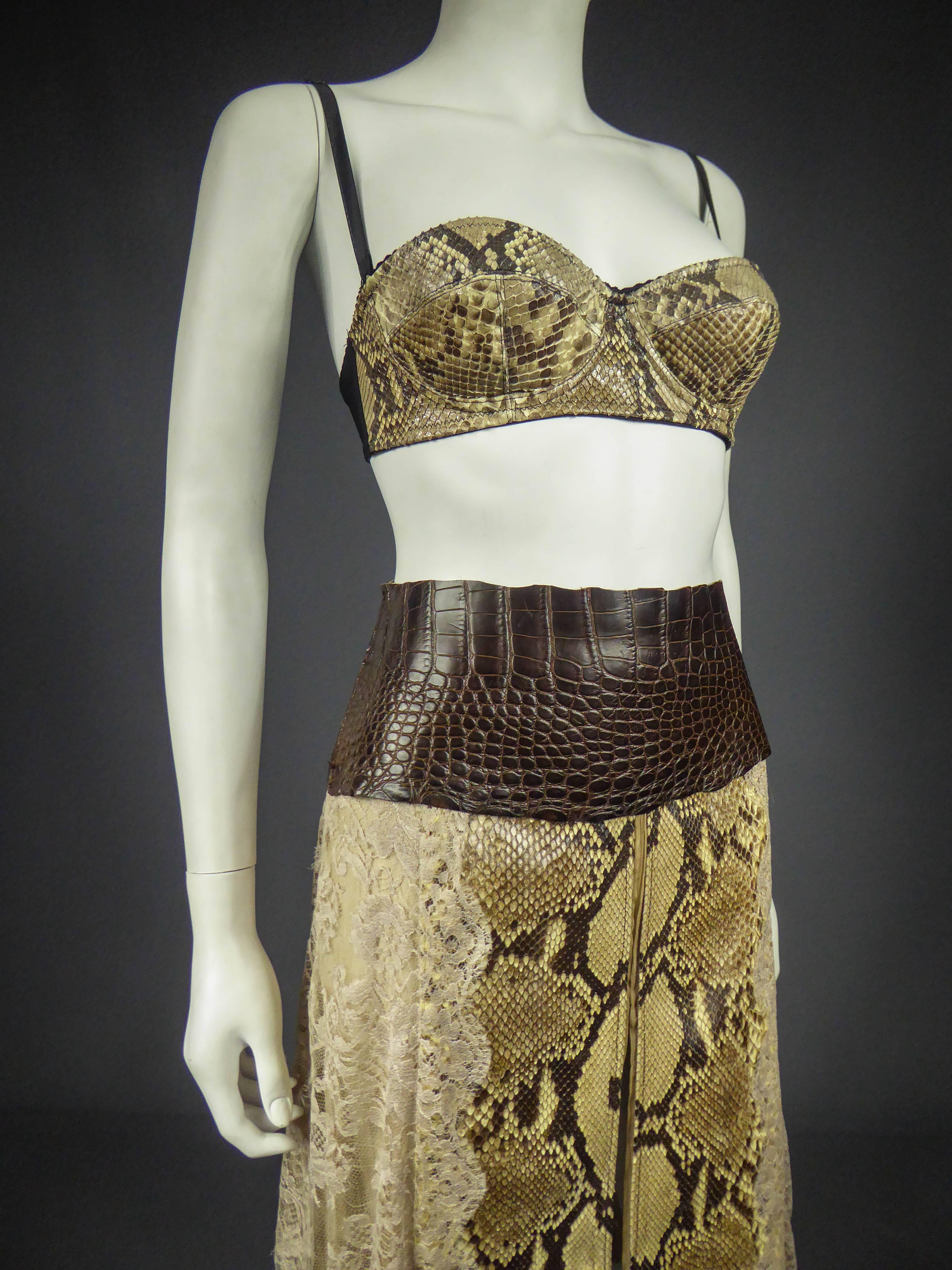 Women's Dolce Gabbana Python skin skirt and bra