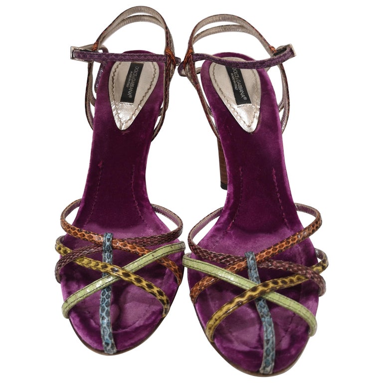 Dolce & Gabbana Coral Python Leather Heels Sandals Shoes