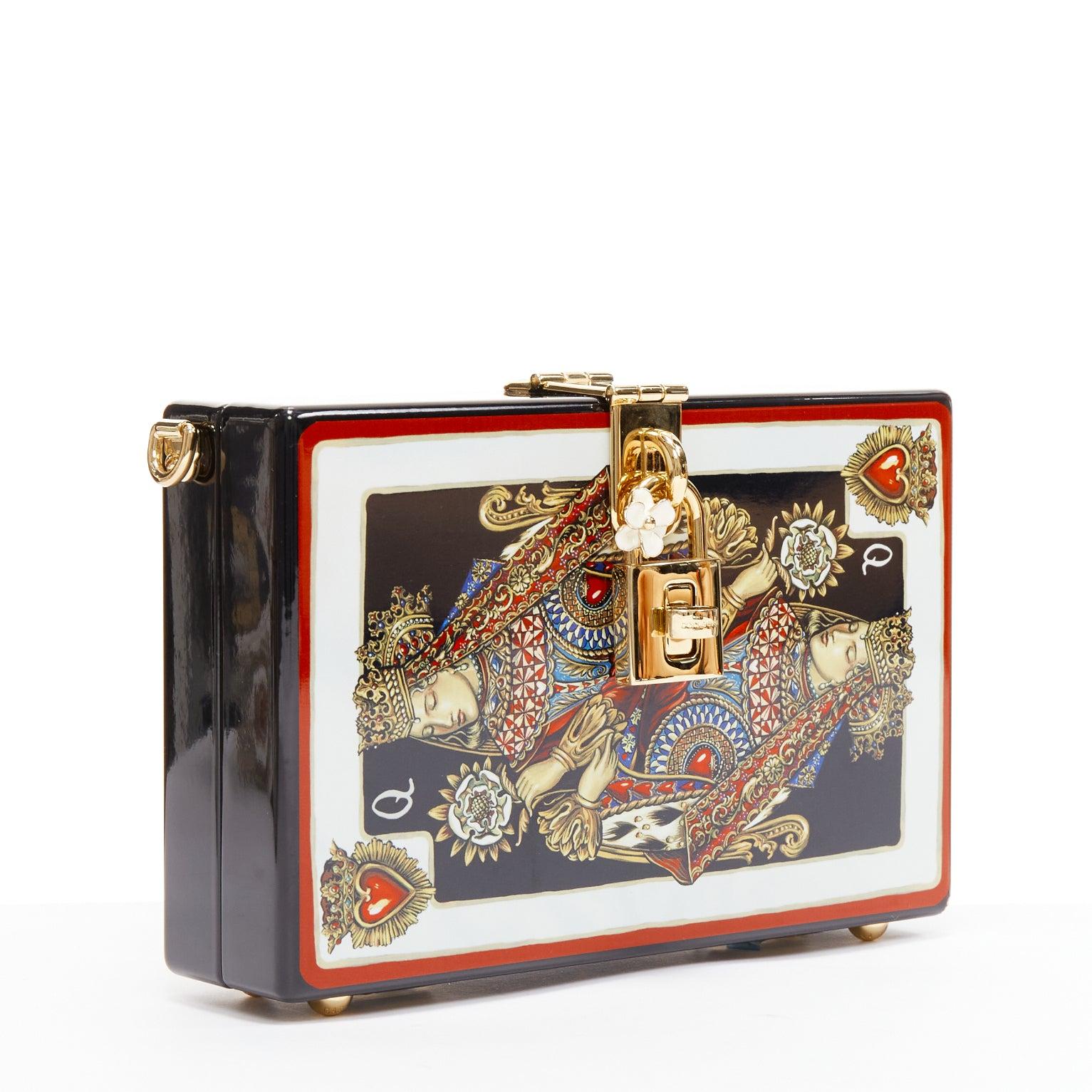 DOLCE GABBANA Queen of Hearts red black resin card print box shoulder bag In New Condition For Sale In Hong Kong, NT