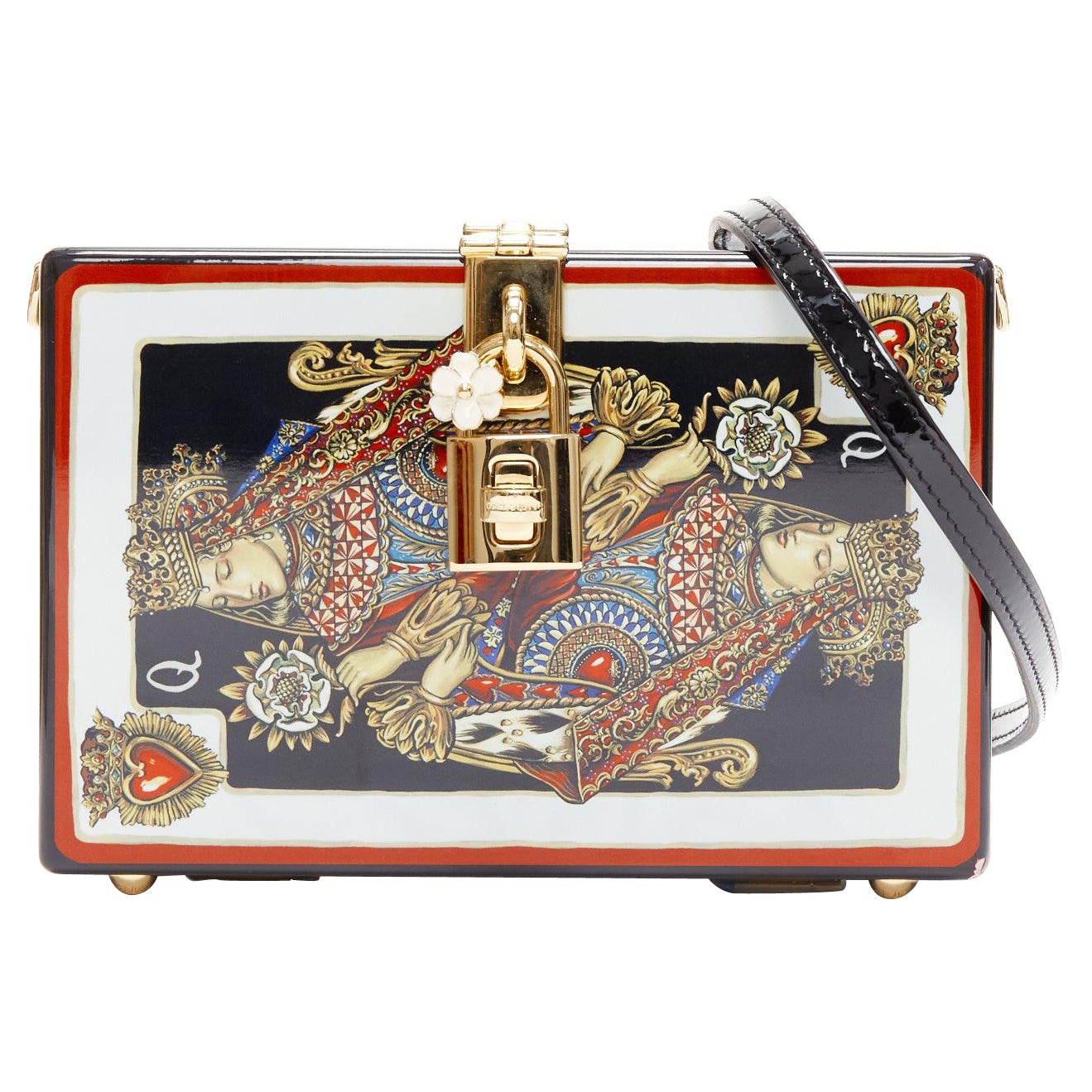DOLCE GABBANA Queen of Hearts red black resin card print box shoulder bag