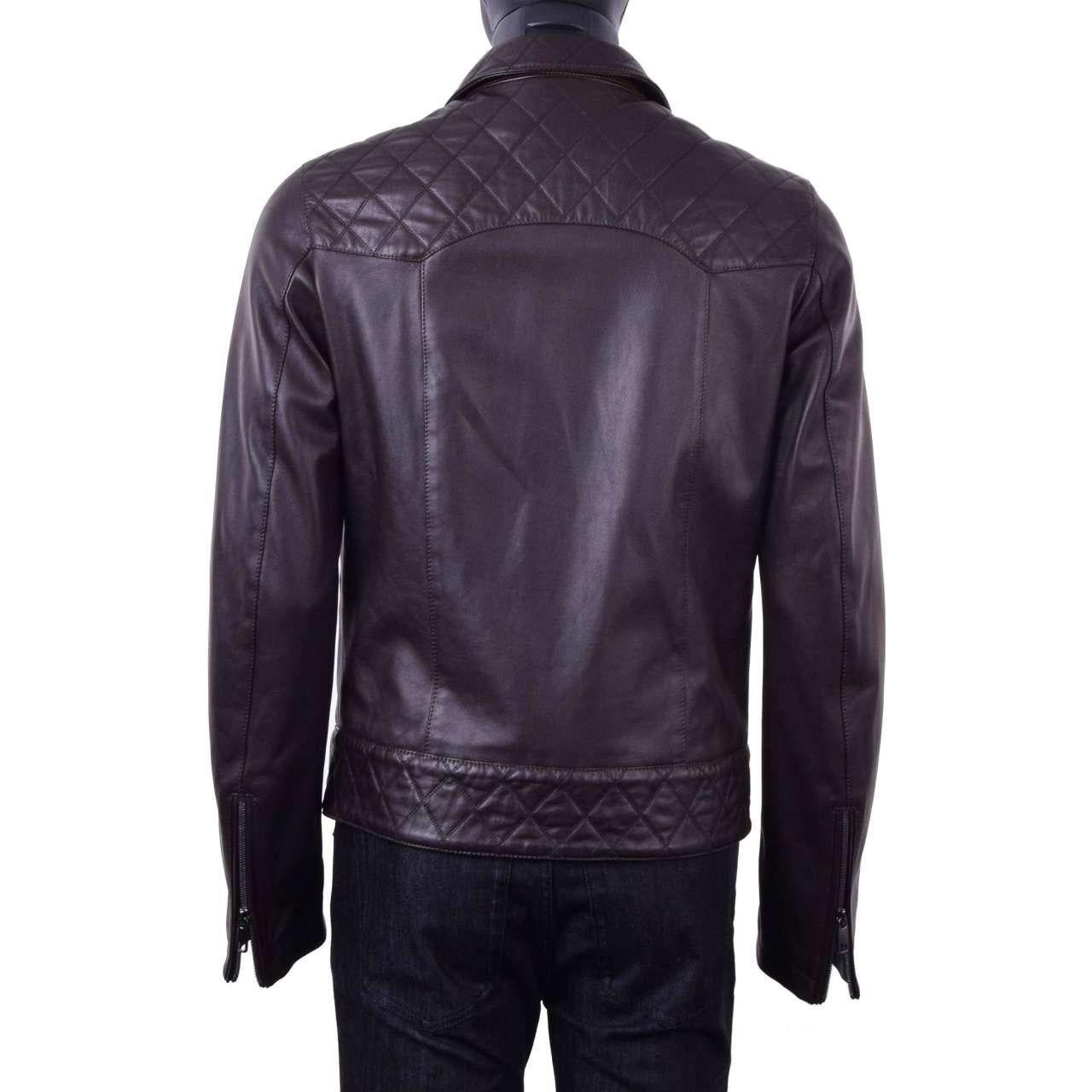 - Biker jacket made of partially quilted nappa lambskin by DOLCE & GABBANA Black Line - New with tag - MADE in ITALY - Slim Fit - Model: G9EX6L-FUL3B-M1348 - Material: 100% Lambskin - Lining: 88% Viscose, 10% Bullskin, 2% Calfskin - Color: Brown -