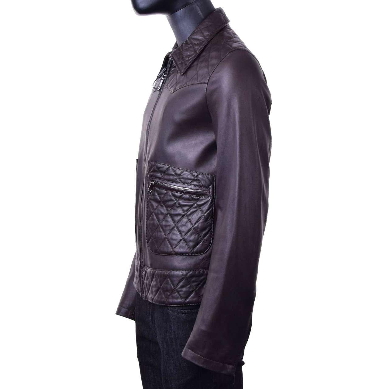 Dolce & Gabbana - Quilted Biker Leather Jacket Brown In Excellent Condition For Sale In Erkrath, DE