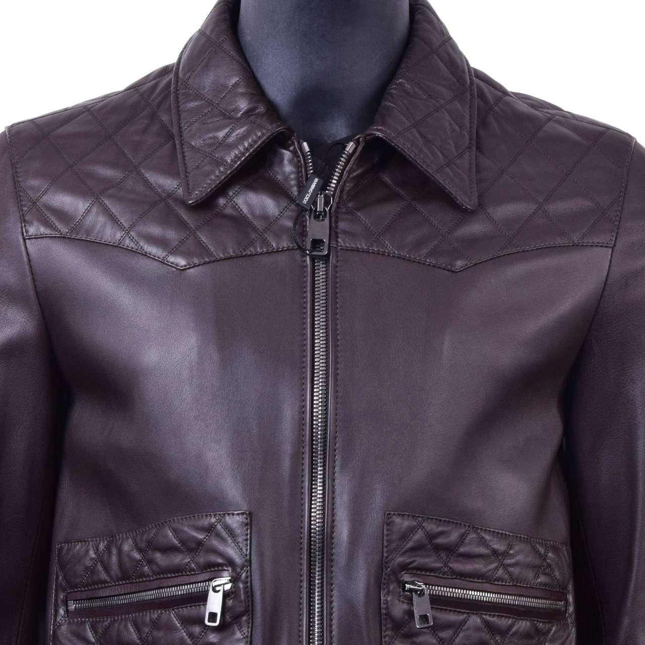Men's Dolce & Gabbana - Quilted Biker Leather Jacket Brown For Sale