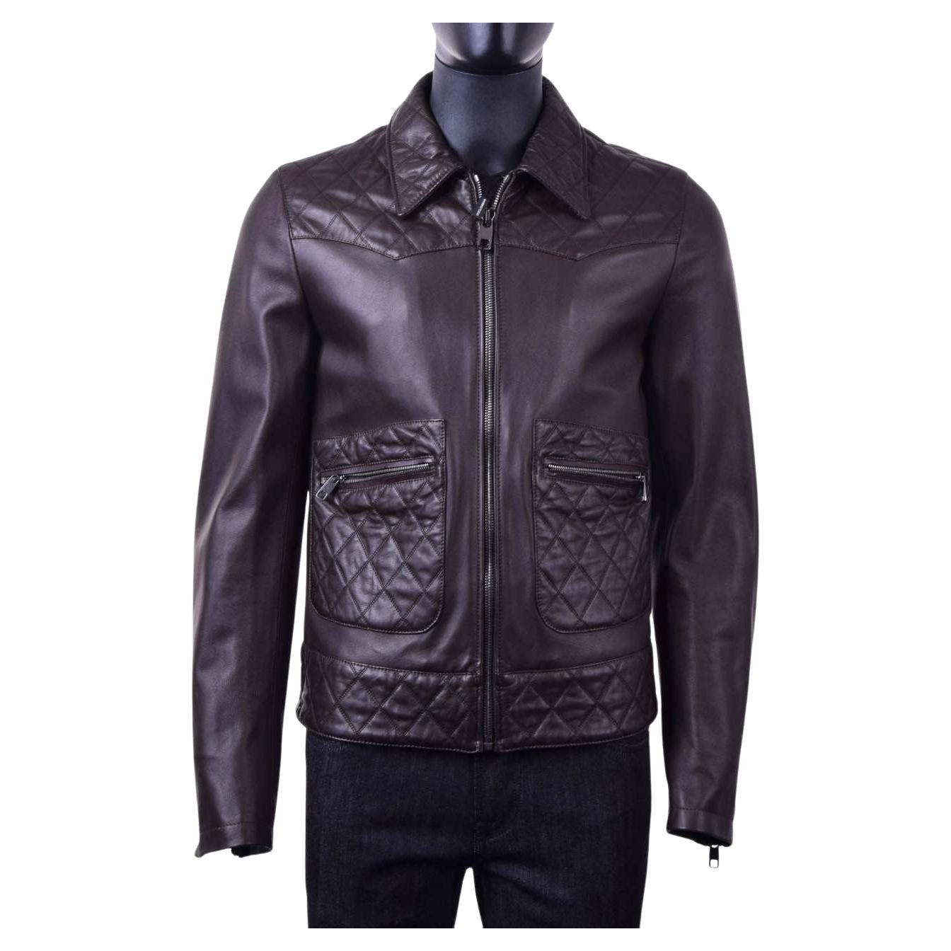 Dolce & Gabbana - Quilted Biker Leather Jacket Brown For Sale