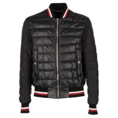 Dolce & Gabbana Quilted Nappa Leather Jacket with Fabric Sleeves Black 48 M