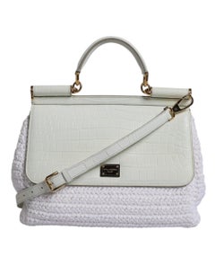Dolce & Gabbana Quilted Raffia and Leather Crossbody Bag — White