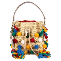 Dolce & Gabbana - Raffia Bucket Bag CLAUDIA with PomPoms Beige Red