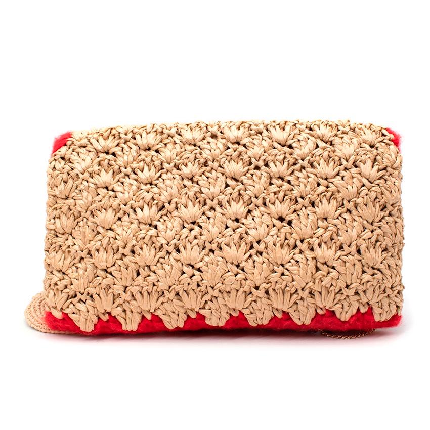 Beige Dolce & Gabbana Raffia I Love Napoli Embellished Rosa Shoulder Bag