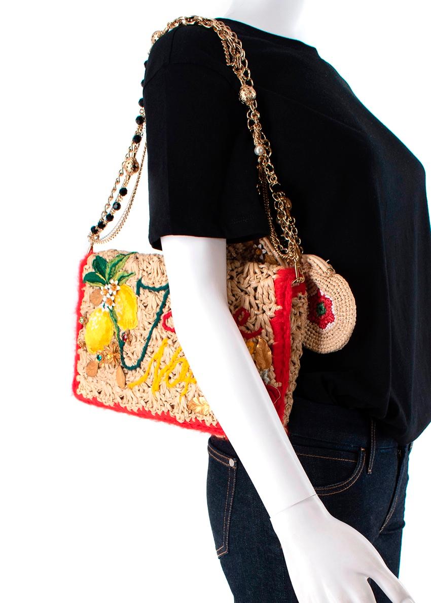 Dolce & Gabbana Raffia I Love Napoli Embellished Rosa Shoulder Bag 3