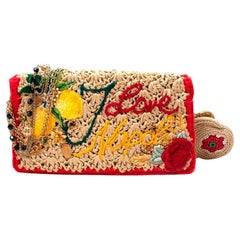 Dolce & Gabbana Raffia I Love Napoli Embellished Rosa Shoulder Bag