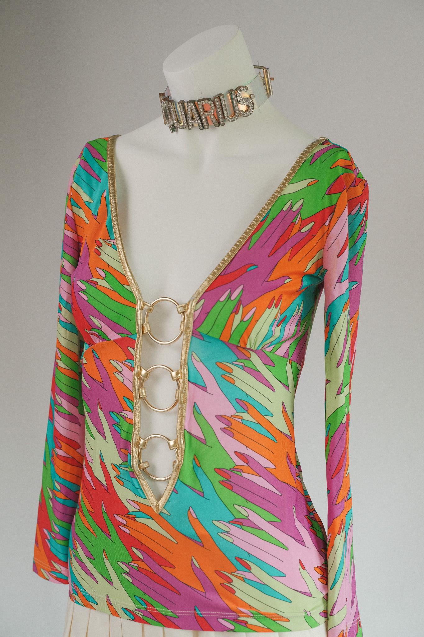 Dolce Gabbana Rainbow Hands Gold Hoops Disco Top In Good Condition In Berlin, DE