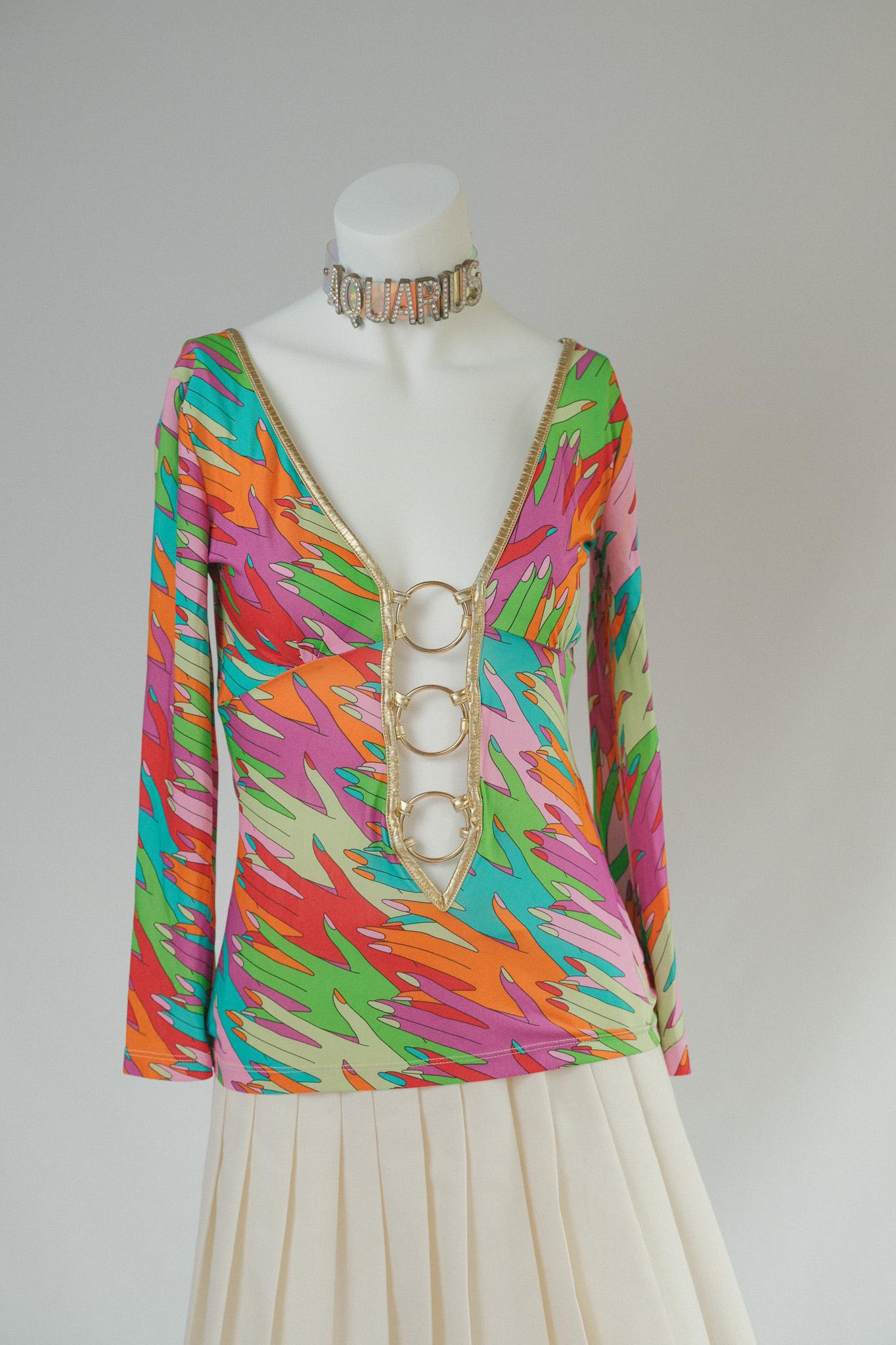 Dolce Gabbana Rainbow Hands Gold Hoops Disco Top 2