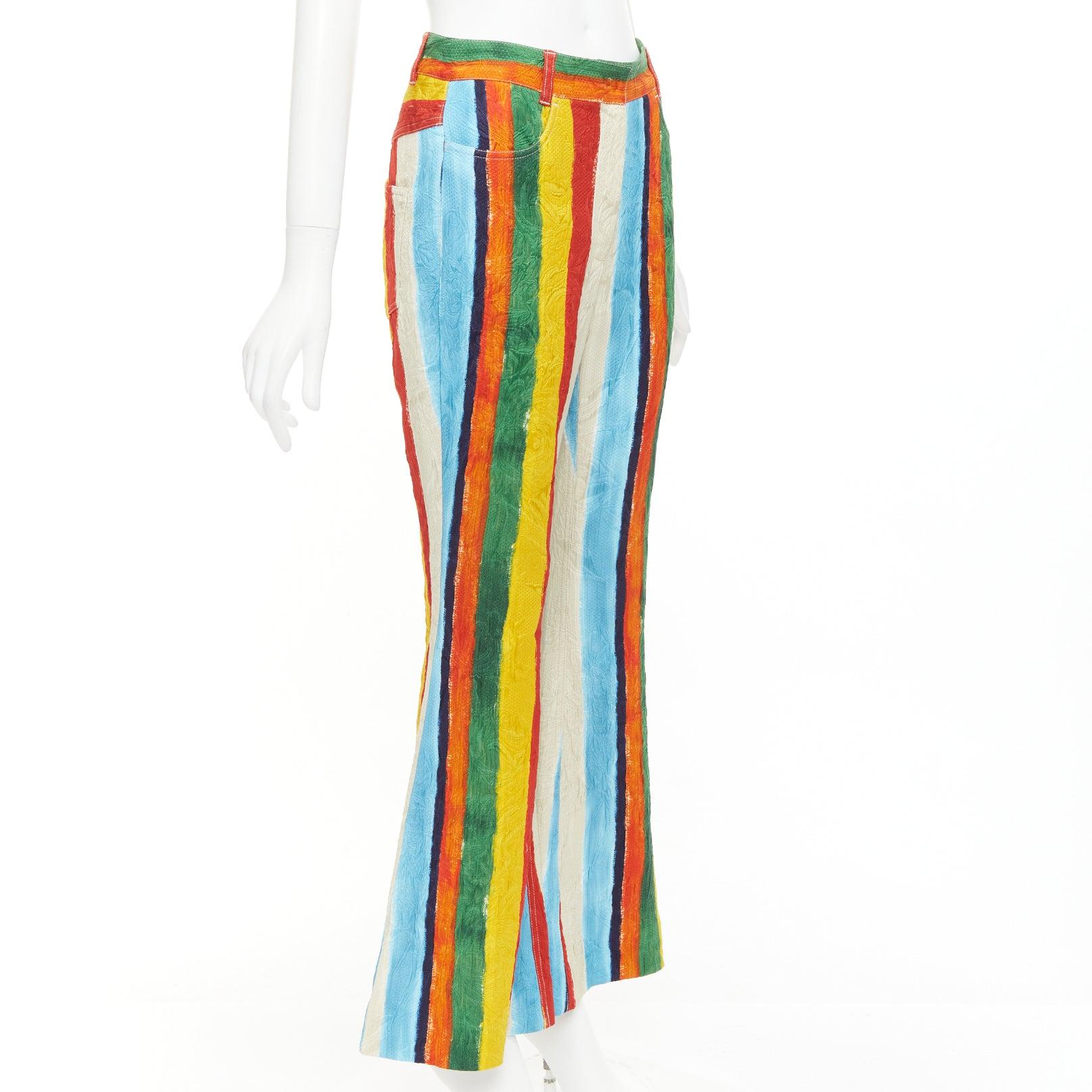 Orange DOLCE GABBANA rainbow striped cotton brocade flared pants IT40 S Kitty Spencer