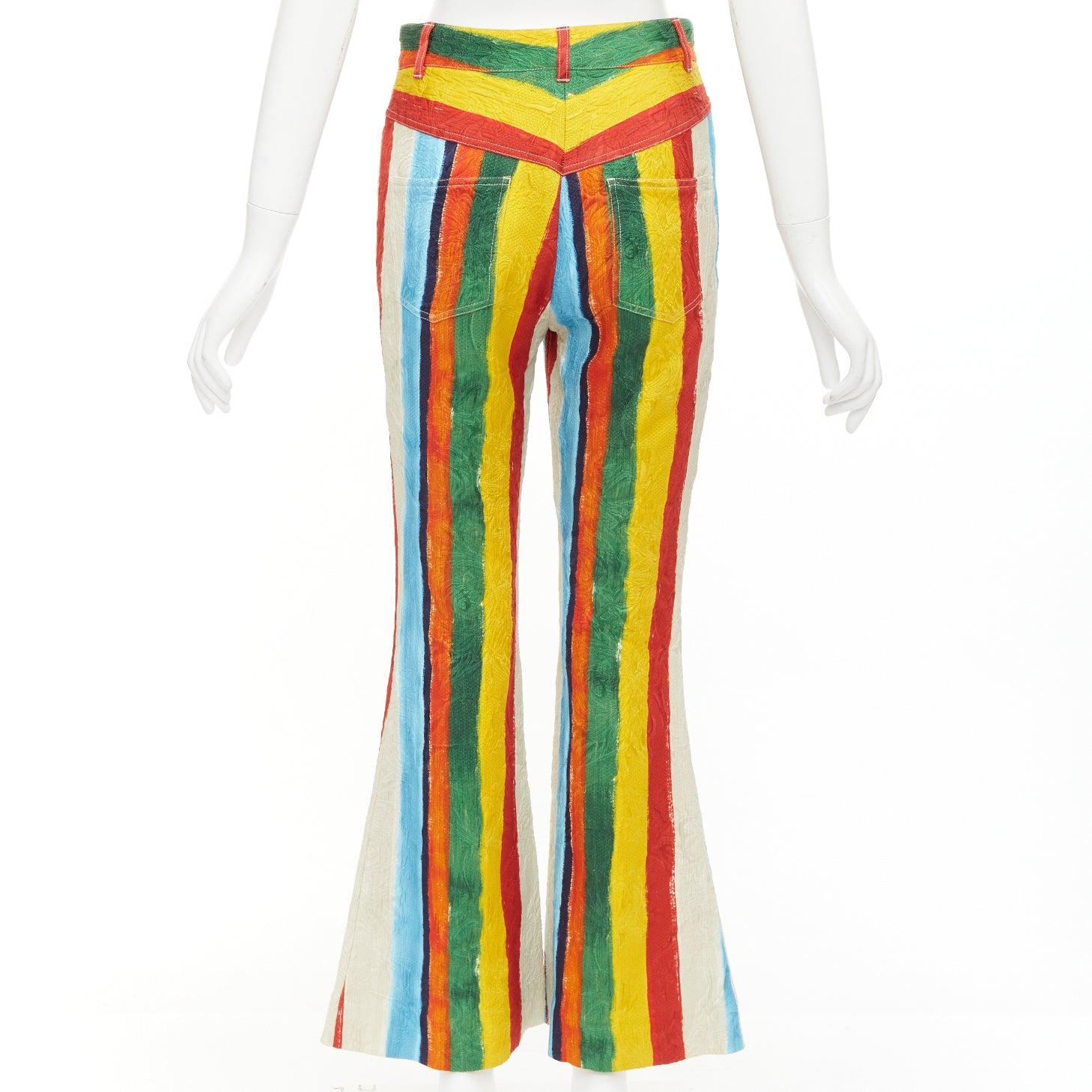 Women's DOLCE GABBANA rainbow striped cotton brocade flared pants IT40 S Kitty Spencer