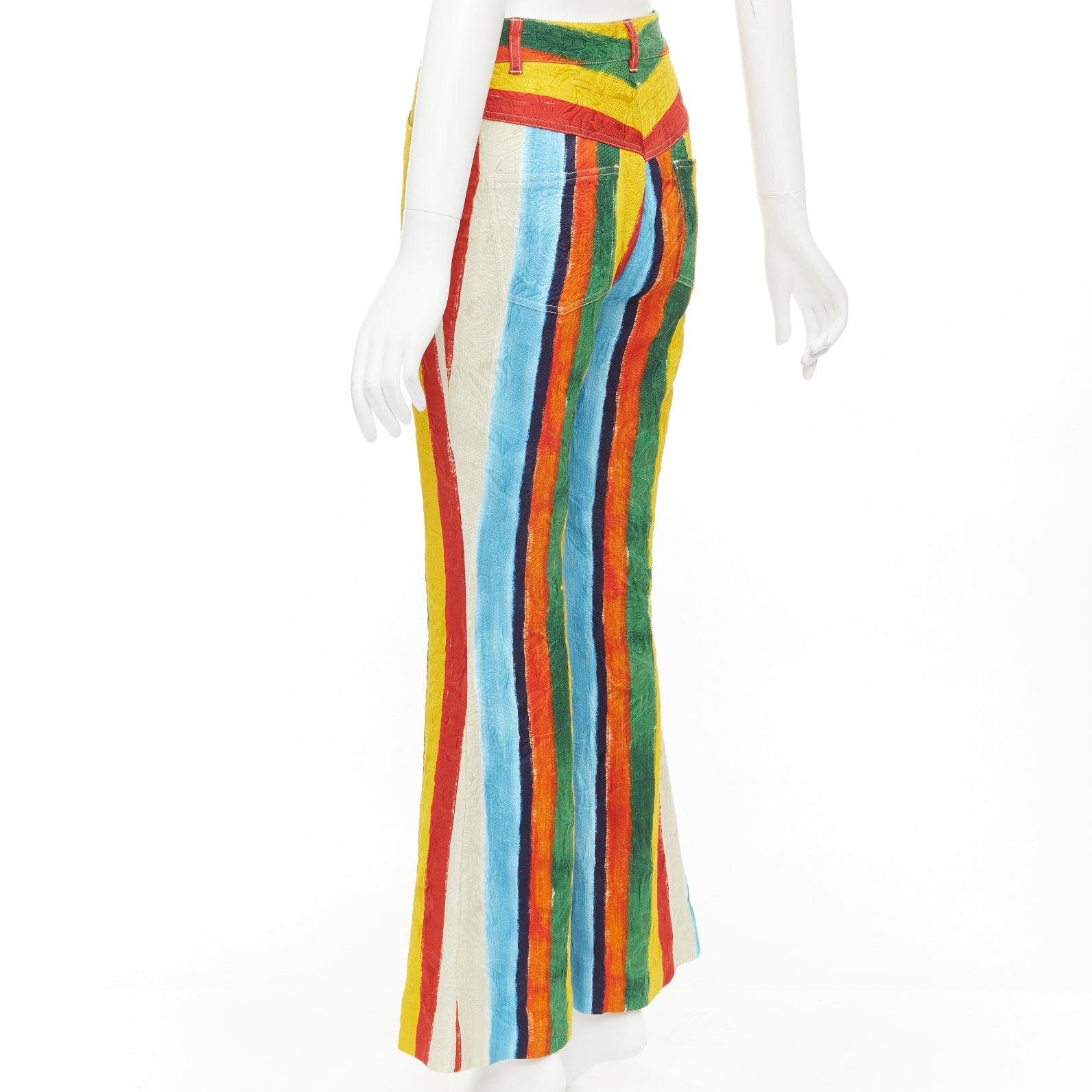 DOLCE GABBANA rainbow striped cotton brocade flared pants IT40 S Kitty Spencer 1