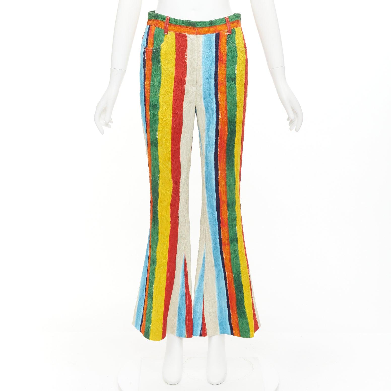 DOLCE GABBANA rainbow striped cotton brocade flared pants IT40 S Kitty Spencer 4