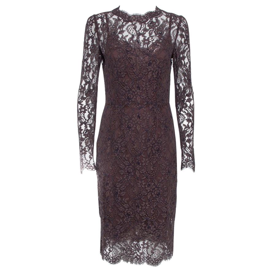 Dolce & Gabbana Raisin Purple Lace Overlay Sheath Dress M