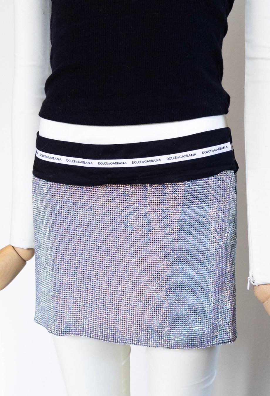 Grigio Dolce & Gabbana RARA 2002 Naomi Campbell Gonna in metallo e cristallo Sz IT40 in vendita