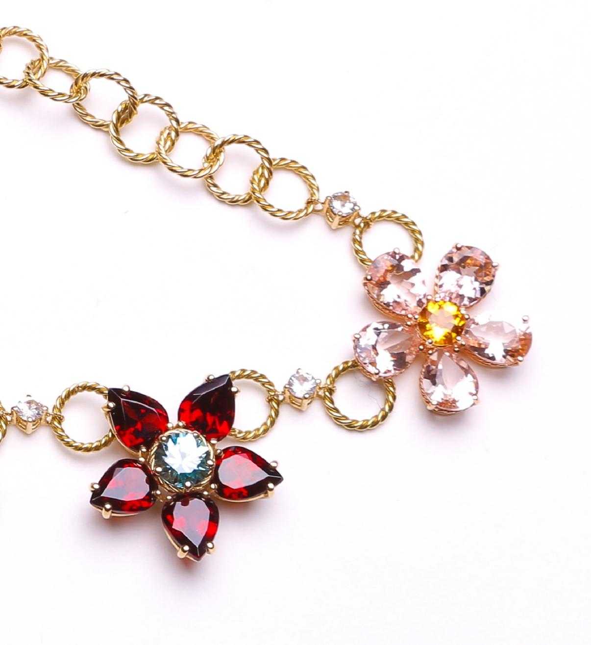 Dolce & Gabbana, Rare Amazing Gold and Multi Gem Set Floral Necklace For Sale 6