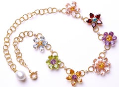 Dolce & Gabbana, Rare Amazing Gold and Multi Gem Set Floral Necklace
