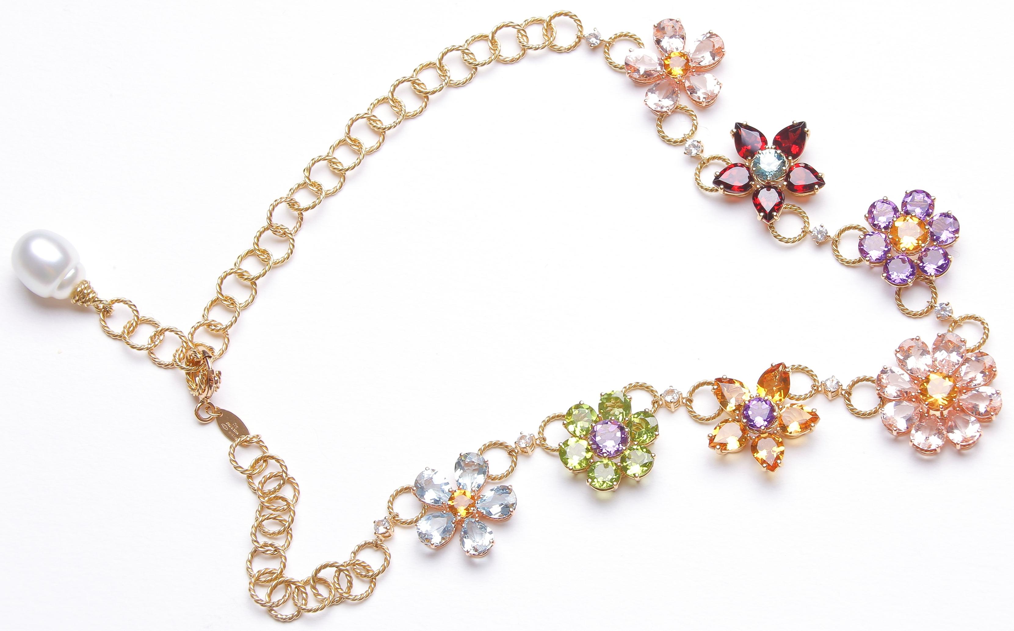 Contemporary Dolce & Gabbana, Rare Amazing Gold and Multi Gem Set Floral Necklace For Sale