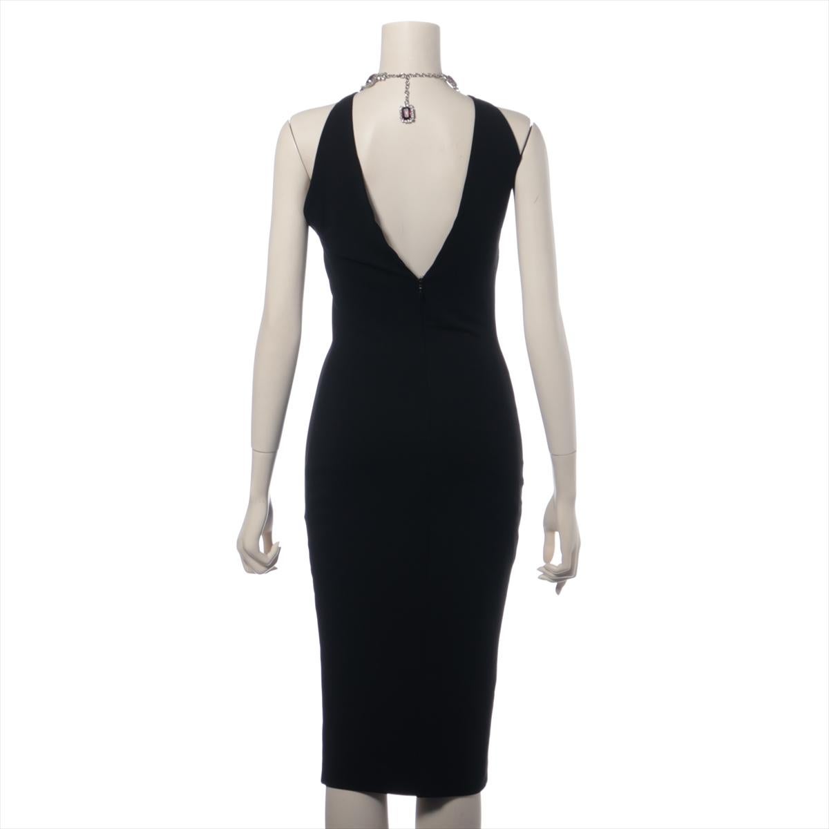 Dolce & Gabbana Rayon Sleeveless Dress Black with Necklace Rhinestone In Good Condition In Humacao, PR