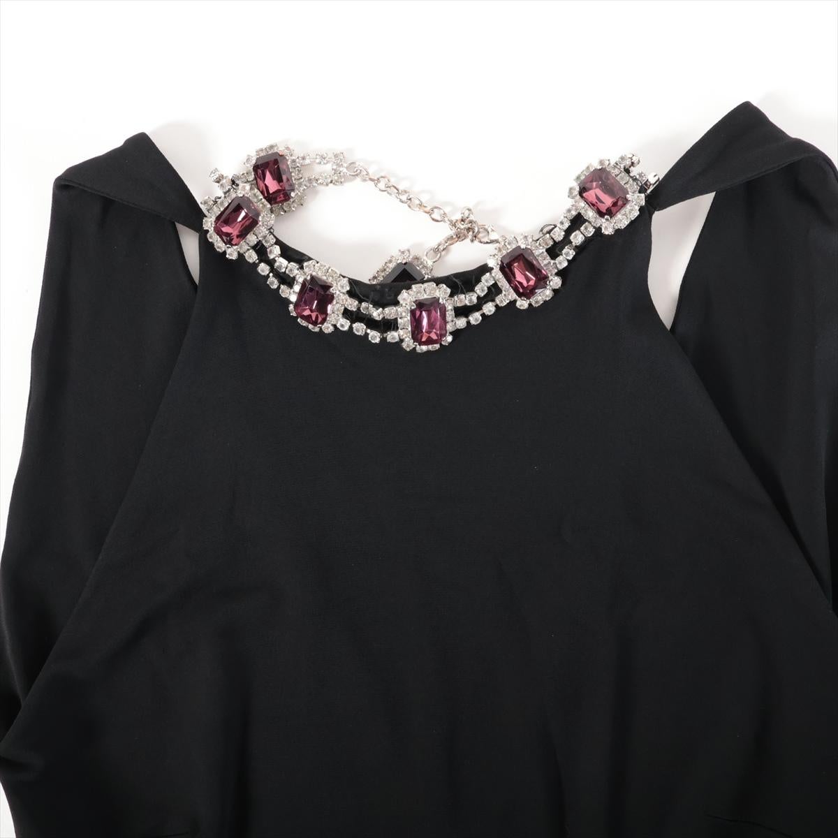 Dolce & Gabbana Rayon Sleeveless Dress Black with Necklace Rhinestone 1