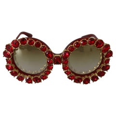 Dolce & Gabbana Red Acetate Crystal Gradient Round Sunglasses Beachwear DG