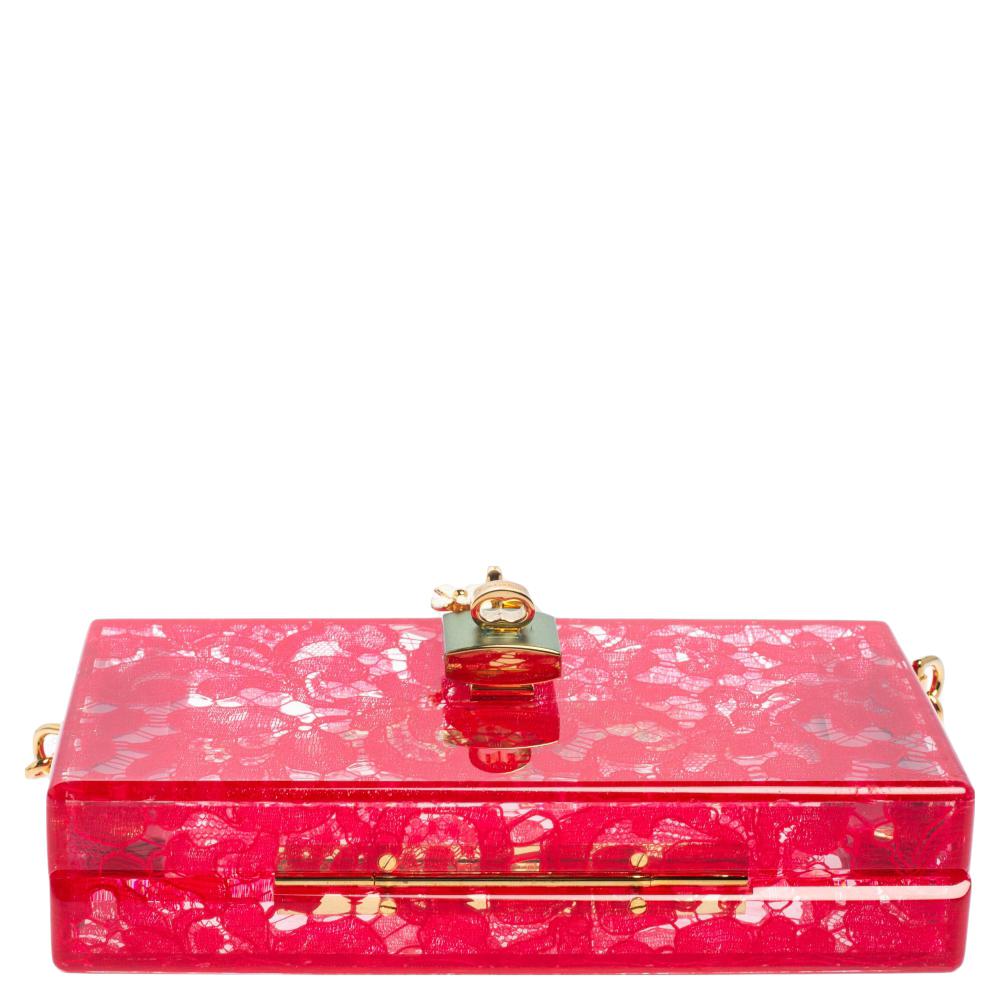 Women's Dolce & Gabbana Red Acrylic Lace Dolce Box Bag