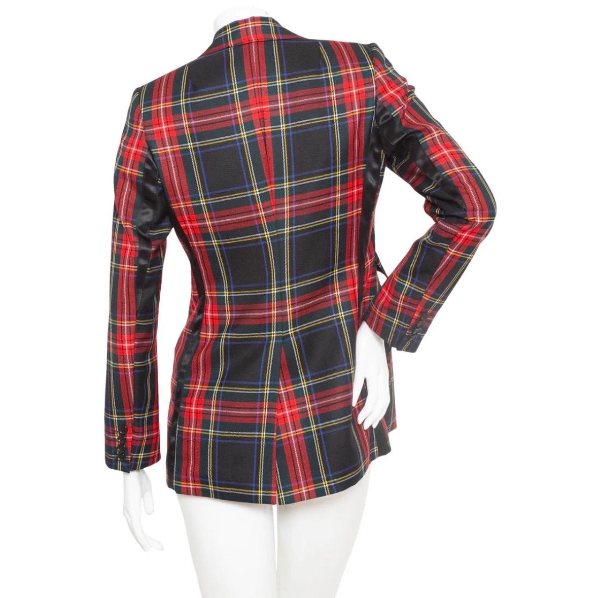Women's Dolce & Gabbana Red and Navy Wool-Blend Tartan Leopard Print Blazer For Sale