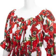 DOLCE GABBANA red anemone floral print cotton poplin peplum top IT48 XXL