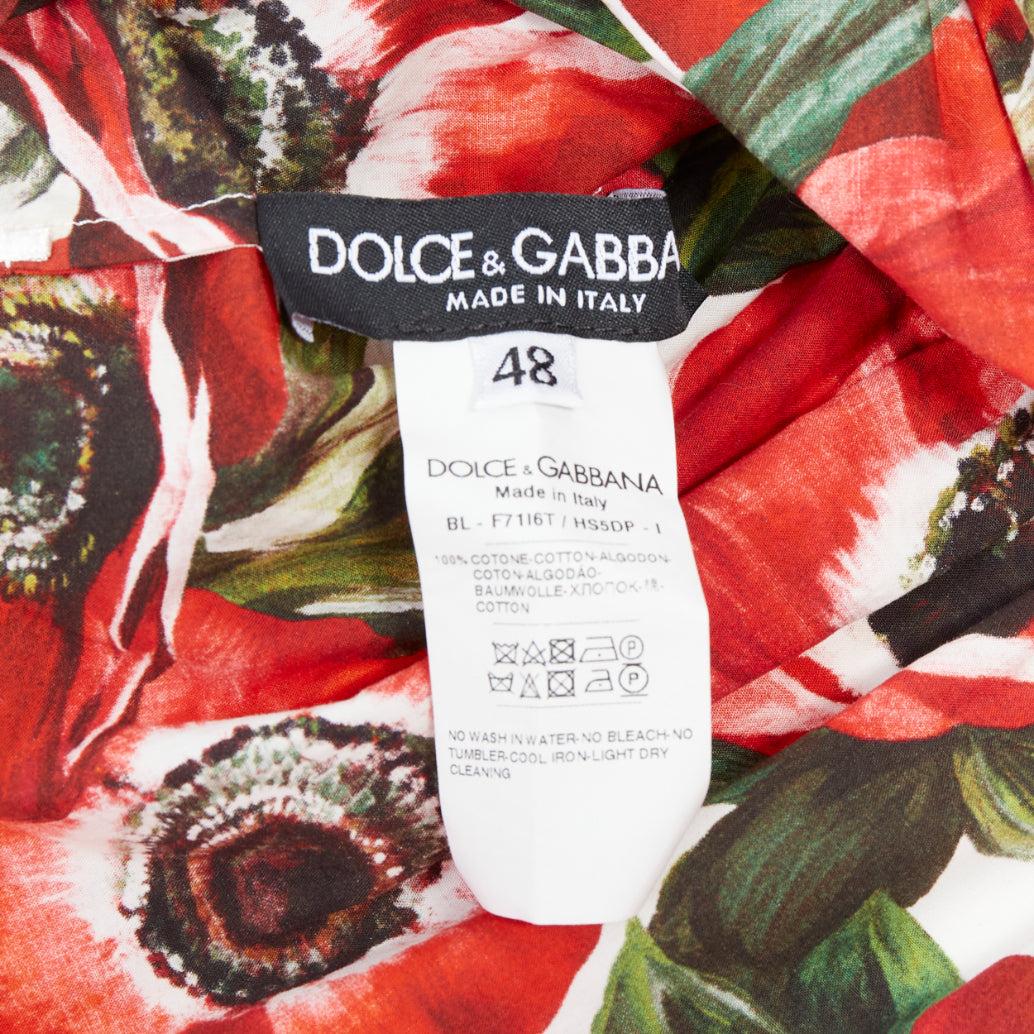 DOLCE GABBANA top peplum in popeline di cotone con stampa floreale anemone rosso IT48 XXL in vendita 3