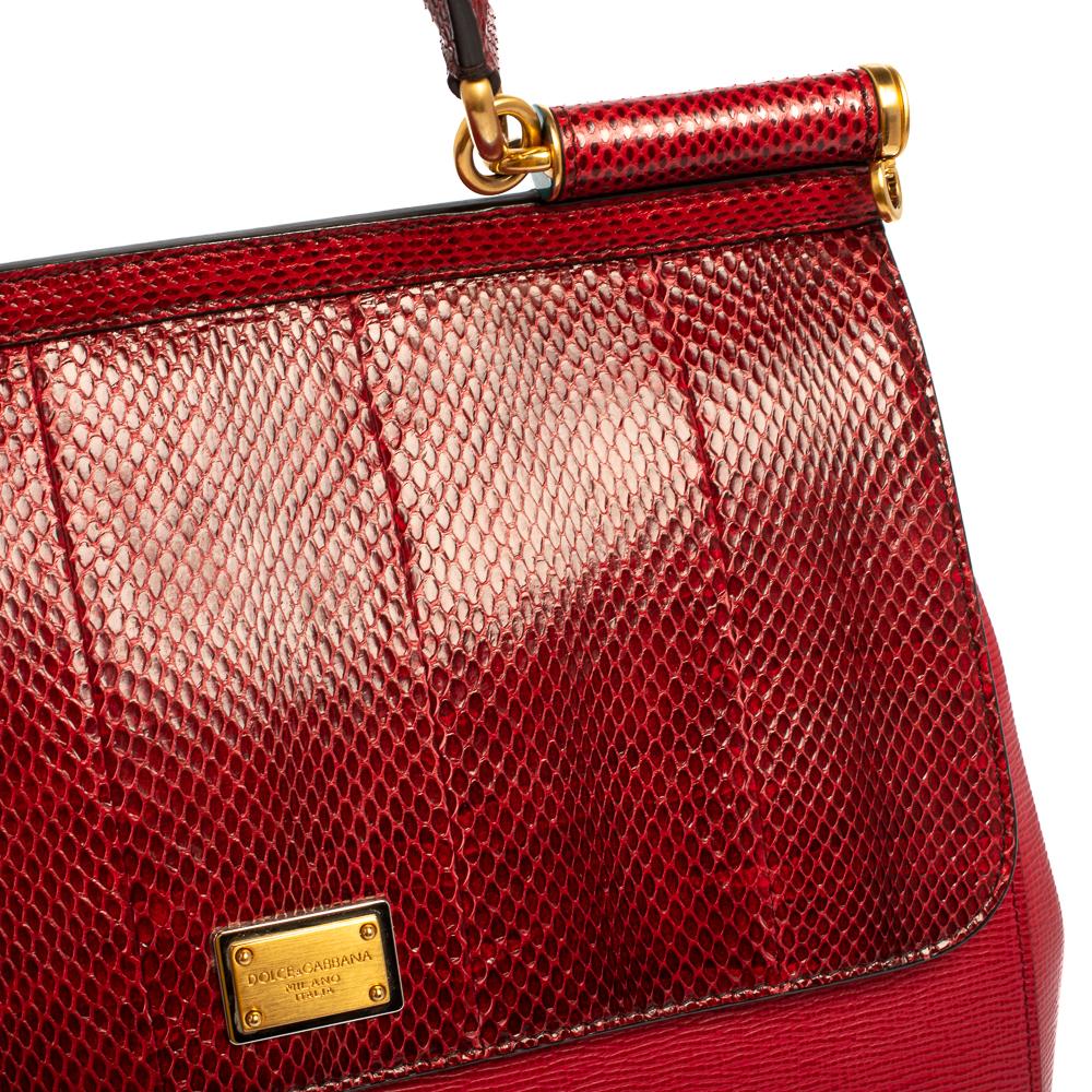 Dolce & Gabbana Red Ayers and Leather Large Miss Sicily Top Handle Bag 5