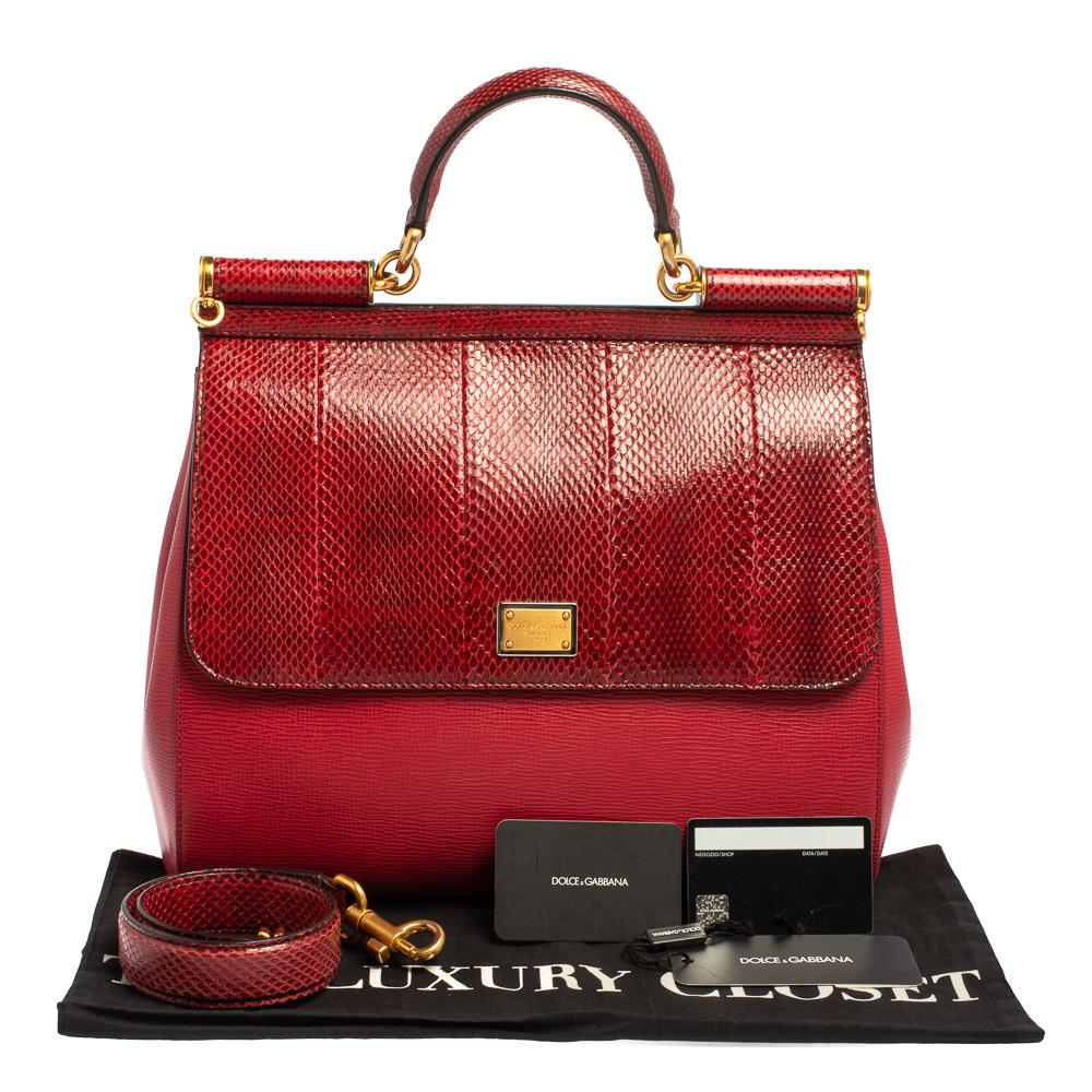 Dolce & Gabbana Red Ayers and Leather Large Miss Sicily Top Handle Bag 7