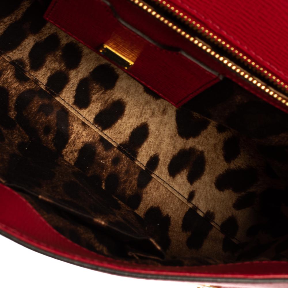 Dolce & Gabbana Red Ayers and Leather Large Miss Sicily Top Handle Bag In Good Condition In Dubai, Al Qouz 2