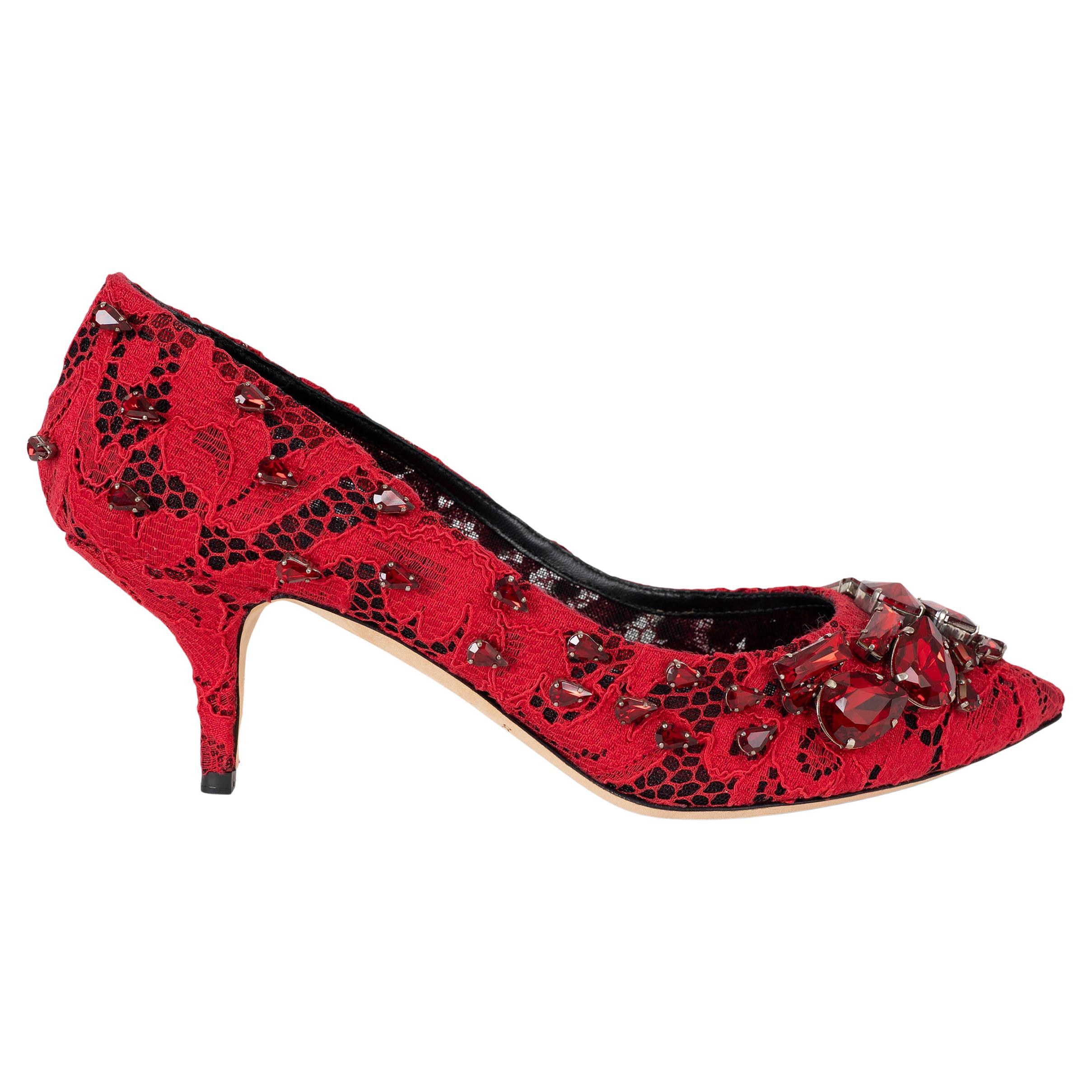 DOLCE & GABBANA red BELLUCCI CRYSTAL LACE Pumps Shoes 39