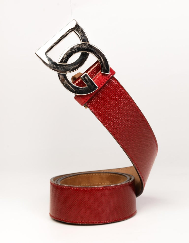 Dolce and Gabbana Red Belt w/ Silver DG Logo Buckle (Size 80/32) For Sale  at 1stDibs | belt dg