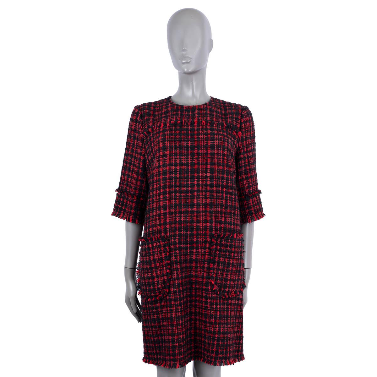 Black DOLCE & GABBANA red & black cotton 2020 SHORT A-LINE TWEED Dress 44 L For Sale