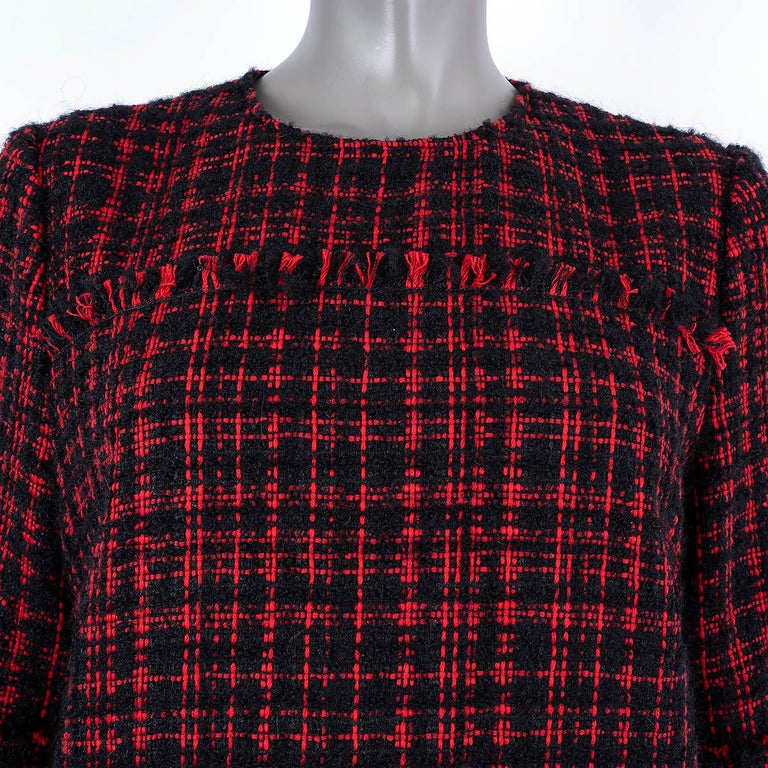 fitted lace wedding dress Pomegranate and Black Plaid Tweed Mini Dress