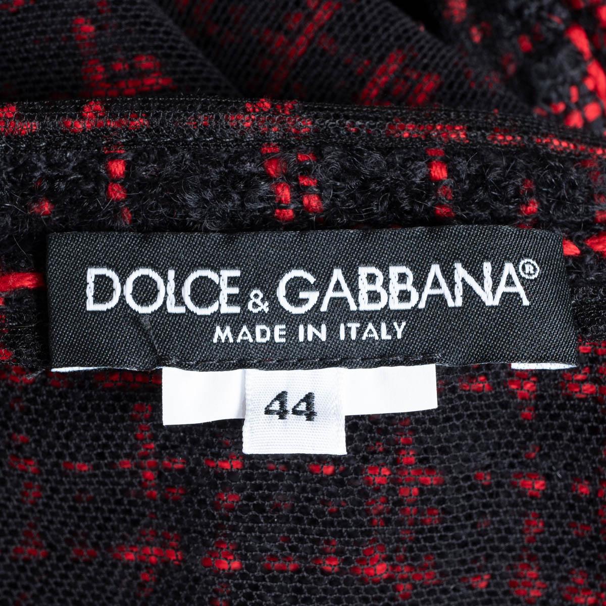 DOLCE & GABBANA red & black cotton 2020 SHORT A-LINE TWEED Dress 44 L For Sale 2