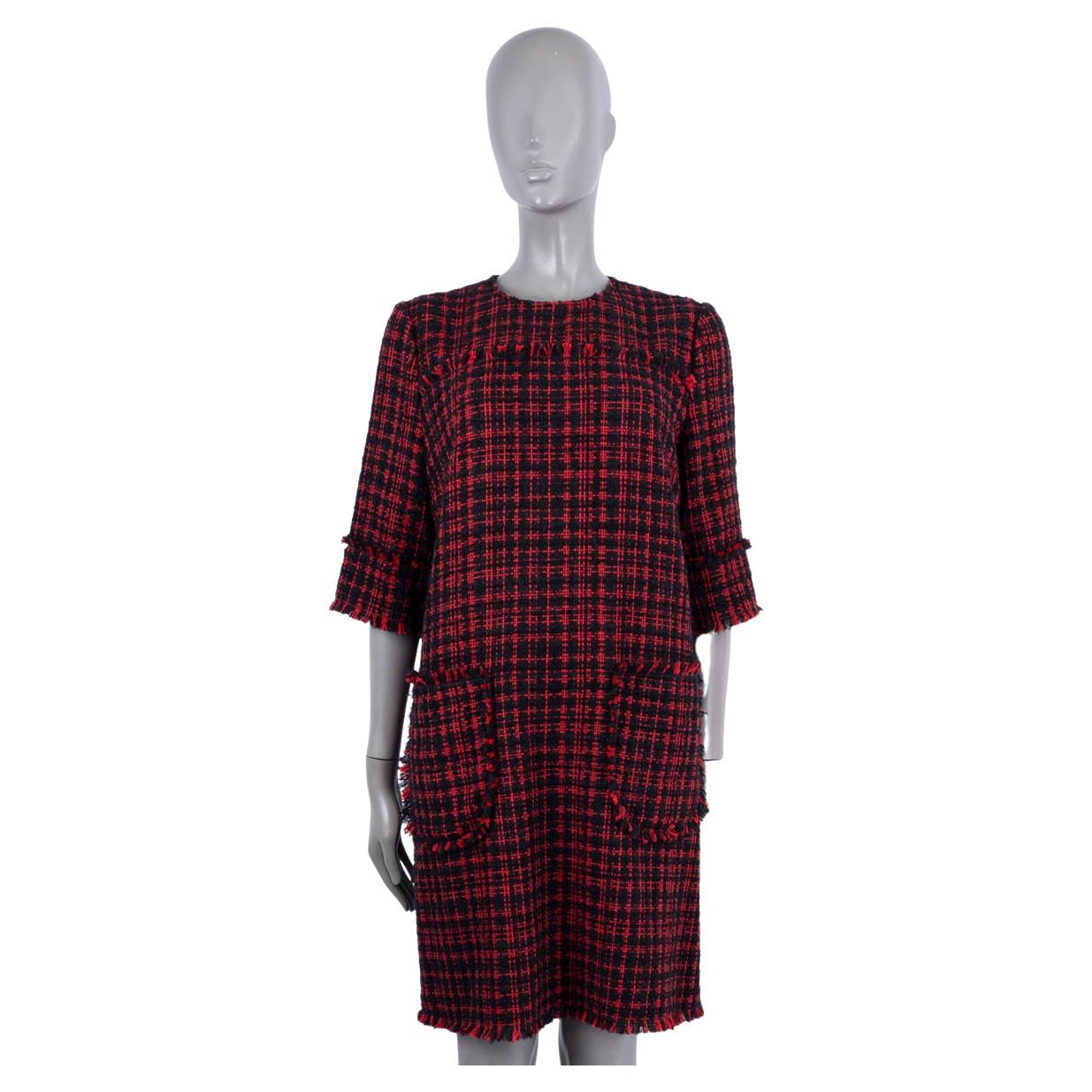 DOLCE & GABBANA red & black cotton 2020 SHORT A-LINE TWEED Dress 44 L For Sale