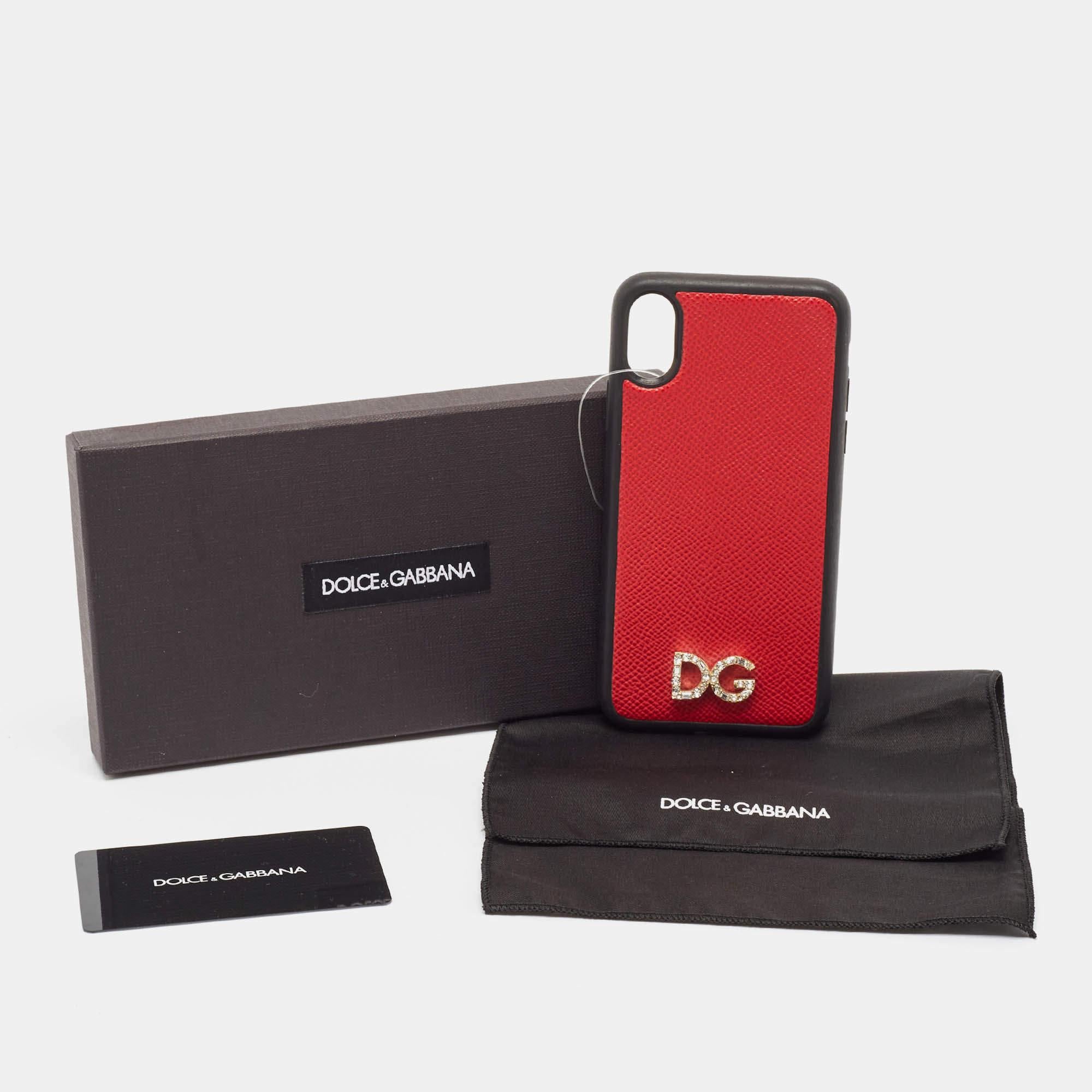 Women's Dolce & Gabbana Red/Black DG Logo Crystals iPhone X Case For Sale