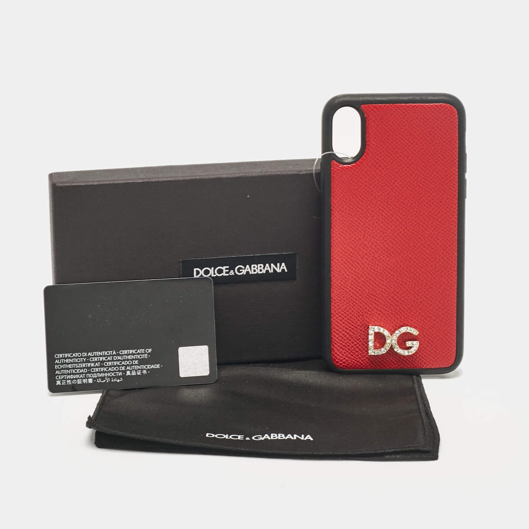 Women's Dolce & Gabbana Red/Black DG Logo Crystals iPhone X Case For Sale