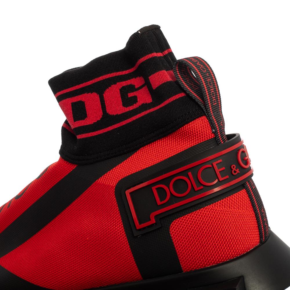Dolce & Gabbana Red/Black Fabric Sorrento Logo Sneakers Size 44 In New Condition In Dubai, Al Qouz 2