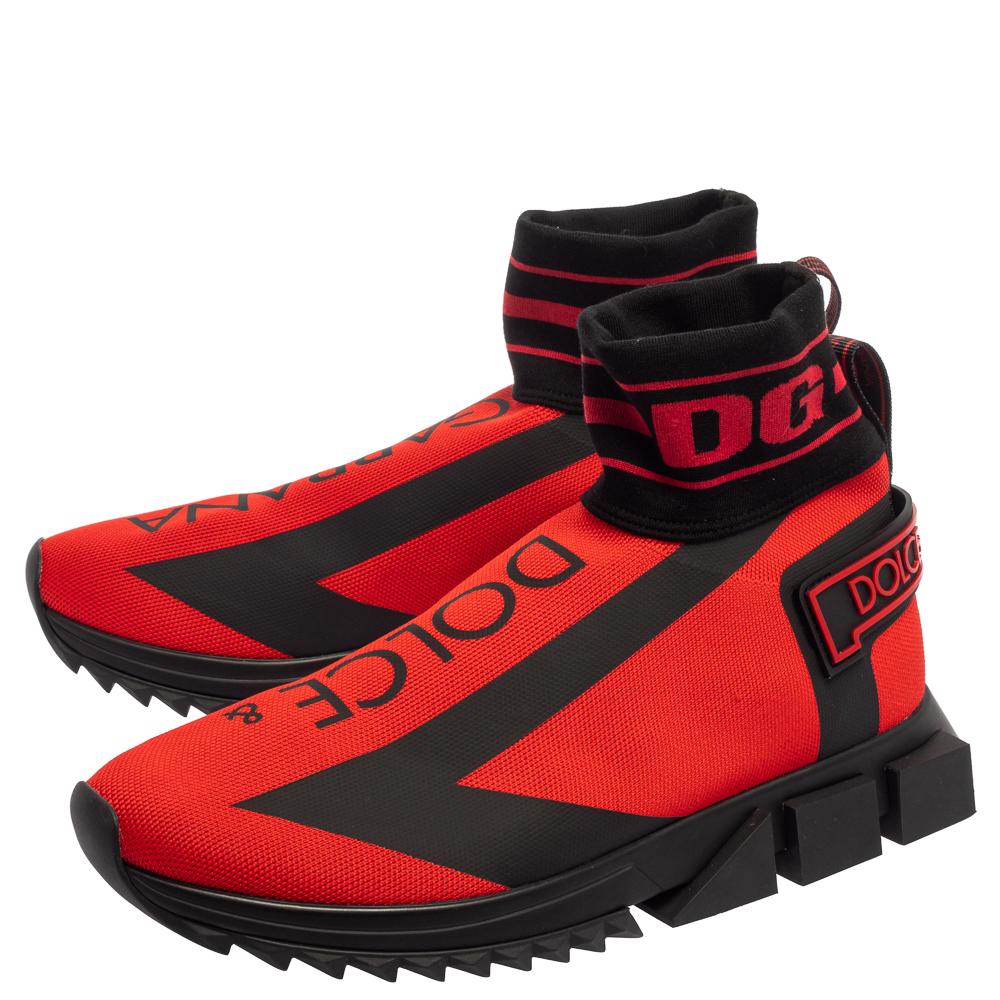 Dolce & Gabbana Red/Black Fabric Sorrento Logo Sneakers Size 44 1