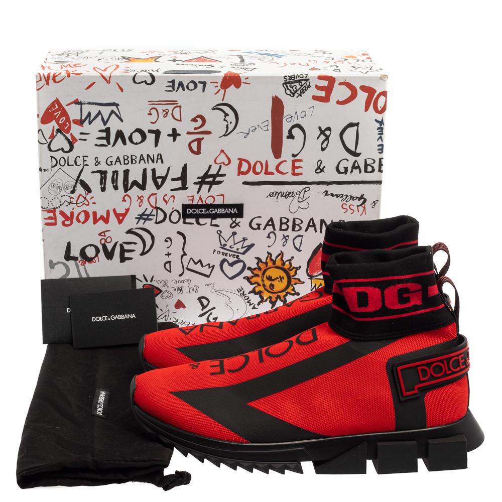 Dolce & Gabbana Red/Black Fabric Sorrento Logo Sneakers Size 44 2