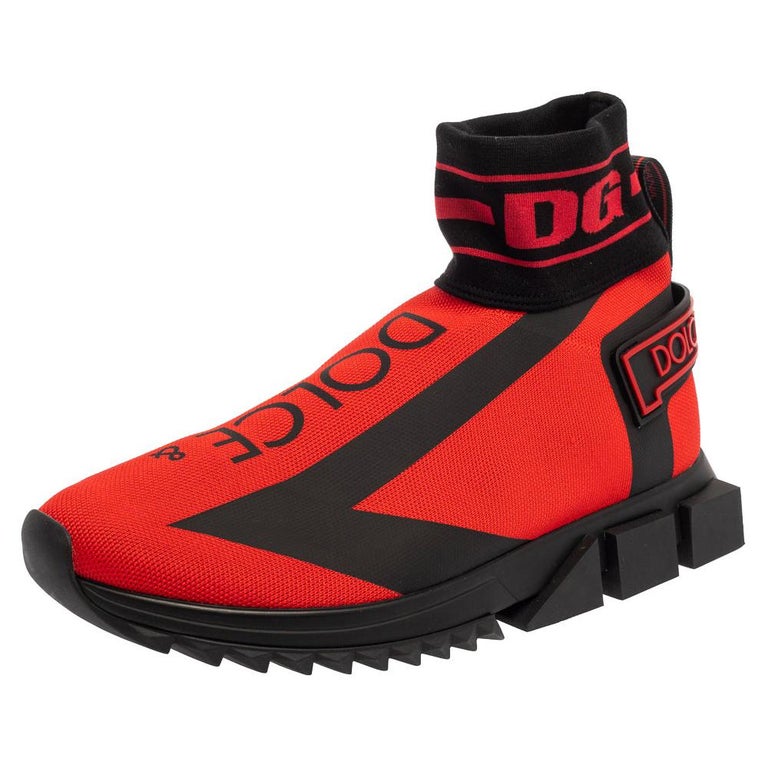Dolce and Gabbana Red/Black Fabric Sorrento Logo Sneakers Size 44 at 1stDibs