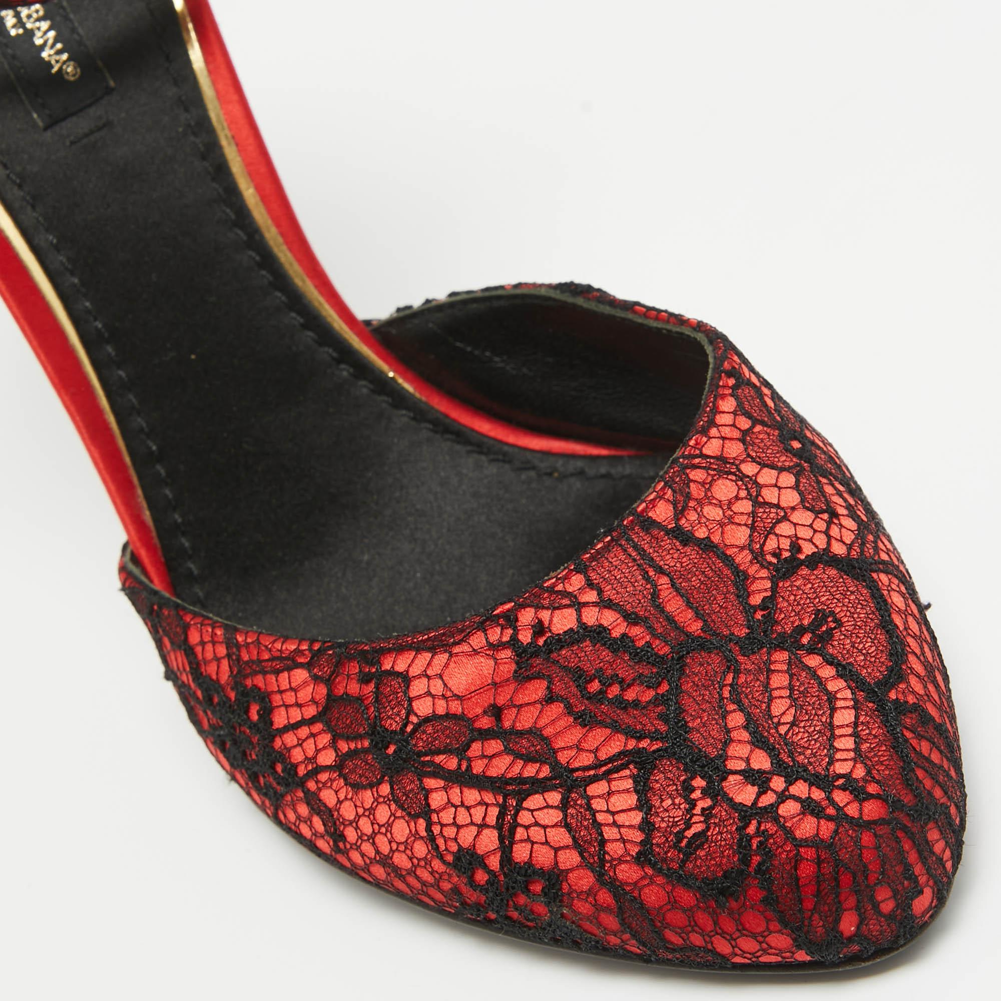 Escarpins Dolce & Gabbana rouges/noirs à lanières de cheville en dentelle et maille, taille 38 2