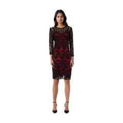 Dolce & Gabbana Red & Black Lace Lace Midi Dress Size S